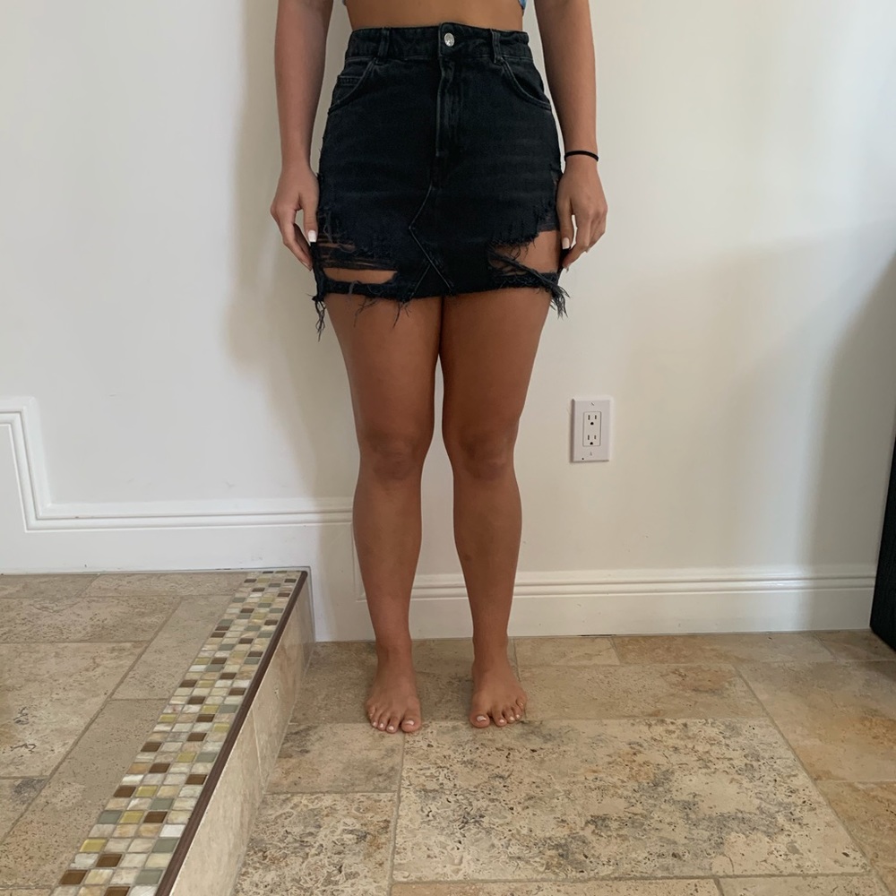 Black denim skirt